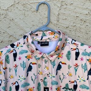 Bad Birdie Men's Tropical Toucan Print Shirt - Cream short sleeve